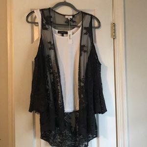 Lace detail  sheer cold shoulder jacket